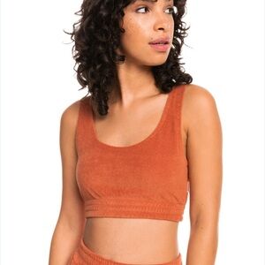 Roxy Rust Terry Scoop Bralette XS | Beach Loungewear Crop Swim Cover Top